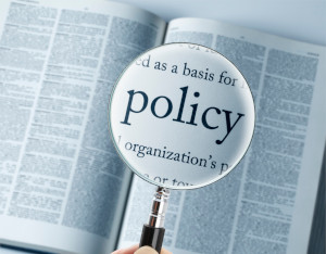 book with a magnifying glass of policy magnifier