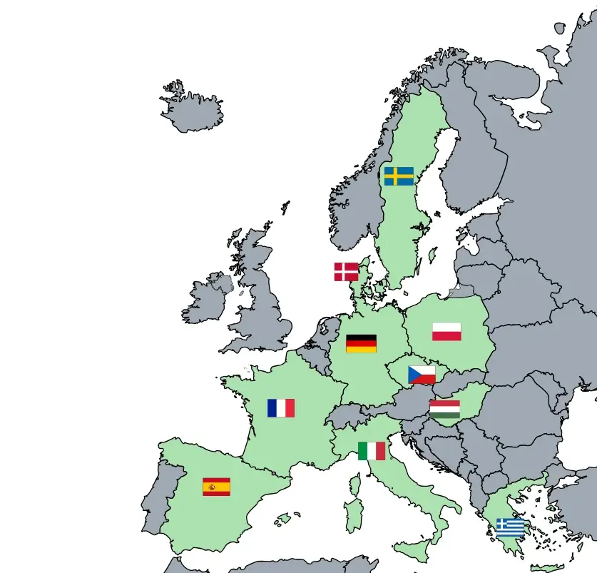Map showing Eco-ready partner laboratories across Europe