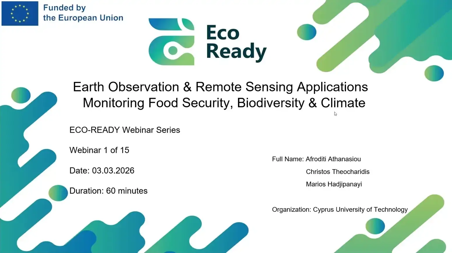 Webinar 01 about Earth Observation and Remote Sensing cover slide